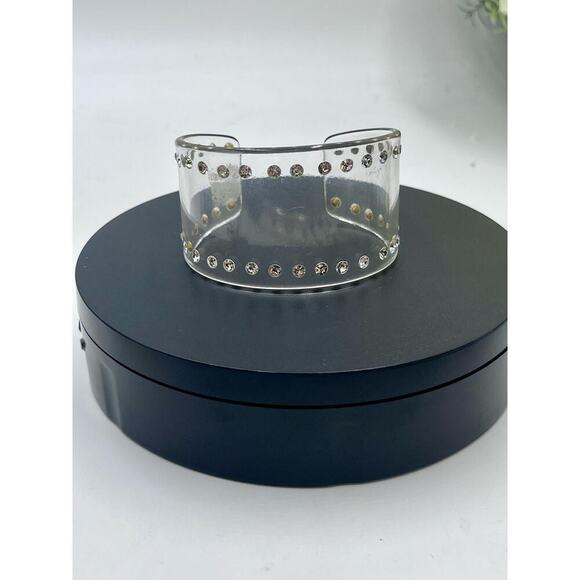 Clear High End Wide Lucite‎ Rhinestone Cuff Bracelet - Picture 5 of 10